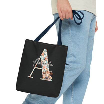 Cow Initial Tote Bag