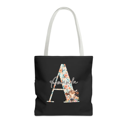 Cow Initial Tote Bag