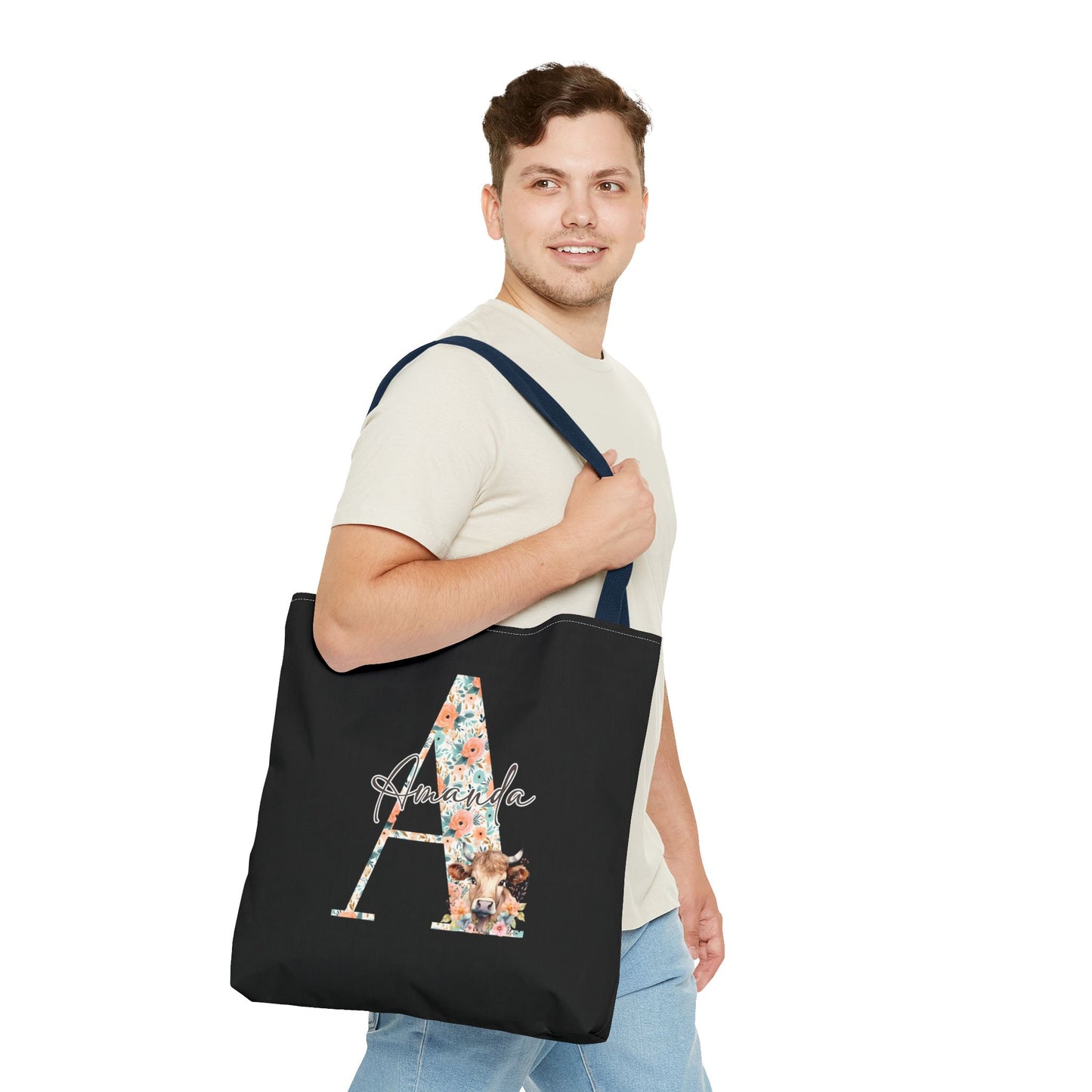 Cow Initial Tote Bag