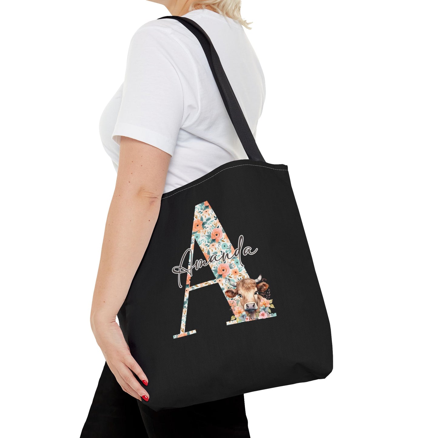 Cow Initial Tote Bag