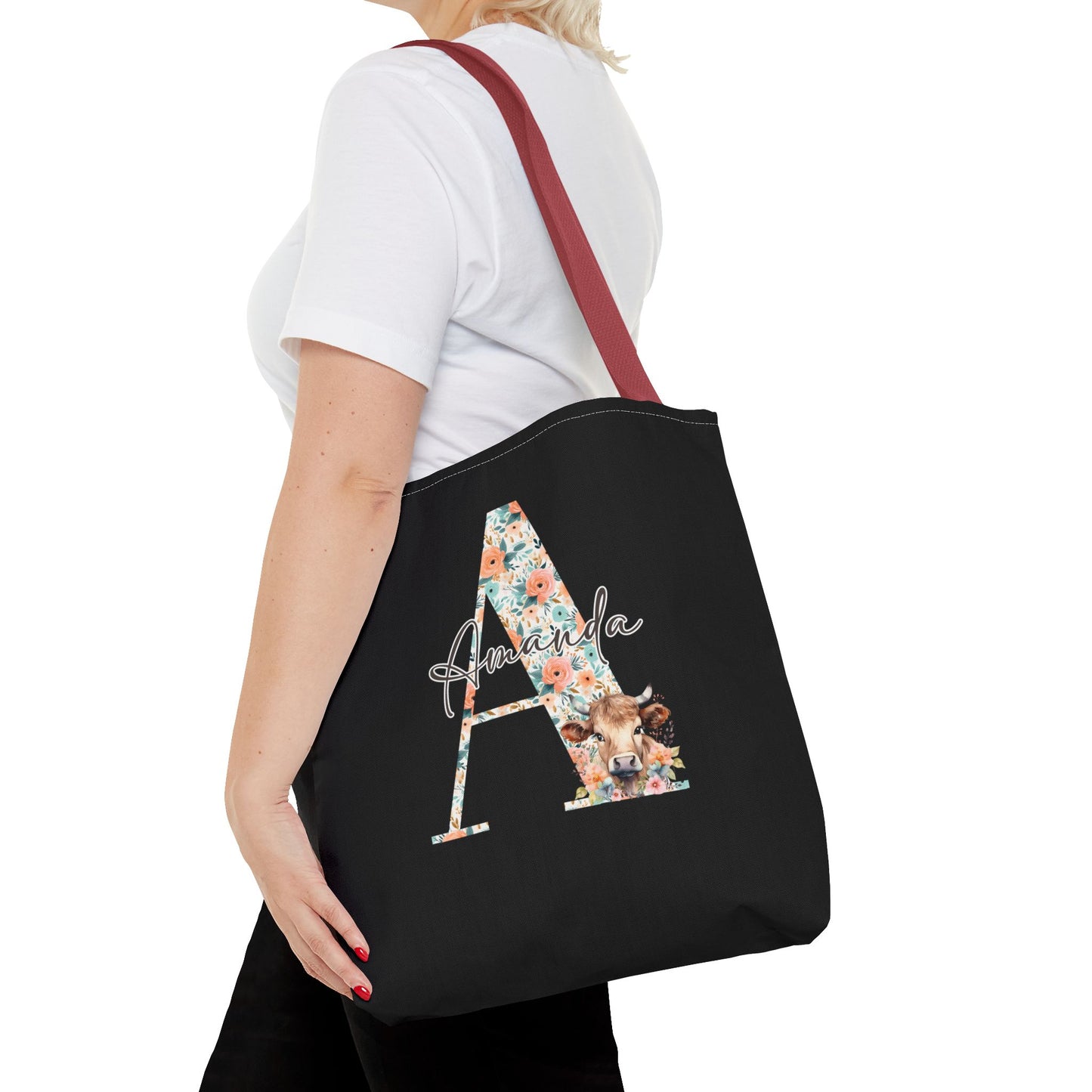 Cow Initial Tote Bag