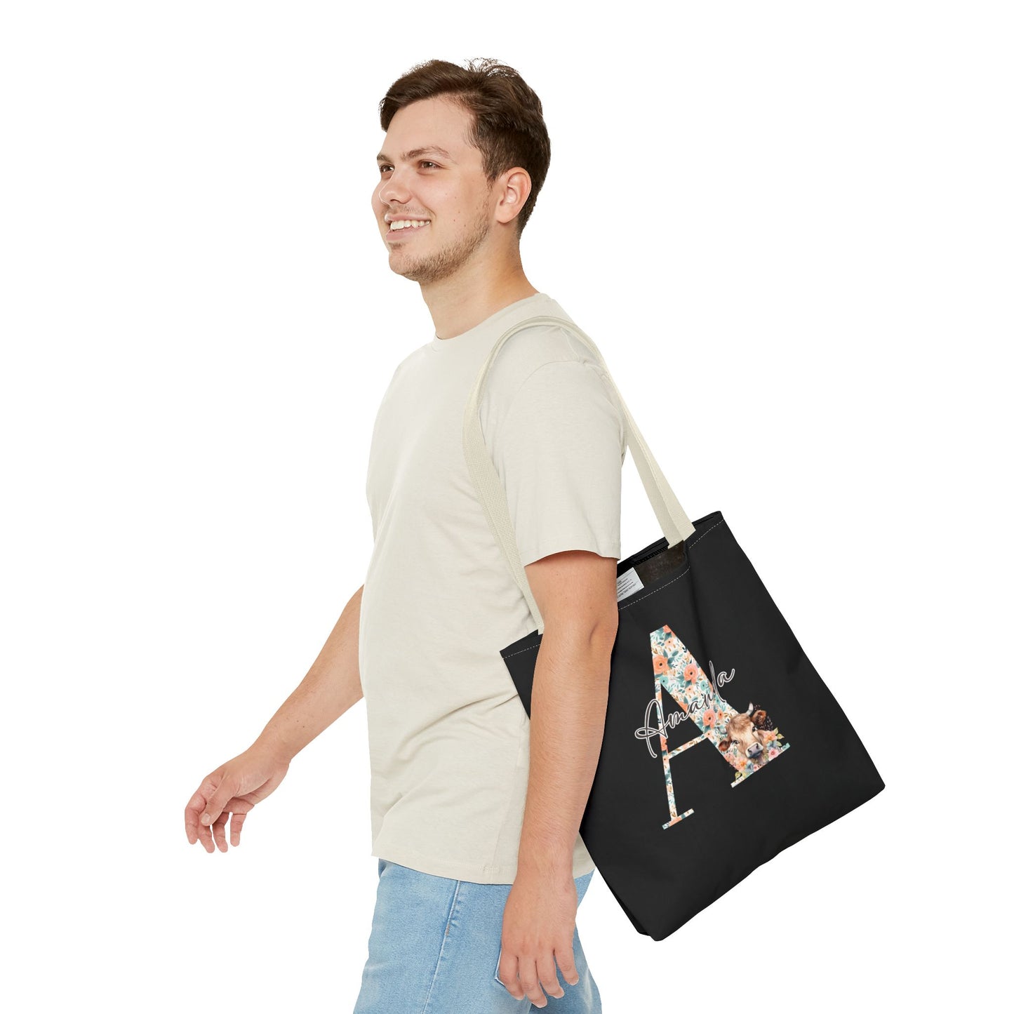 Cow Initial Tote Bag