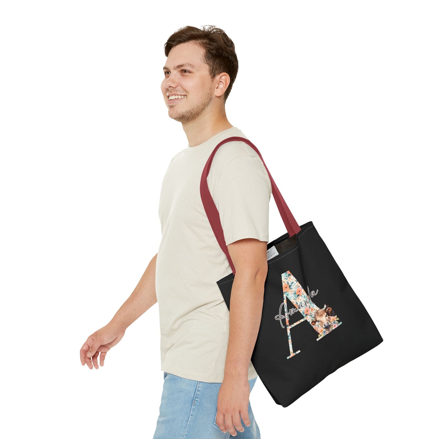 Cow Initial Tote Bag