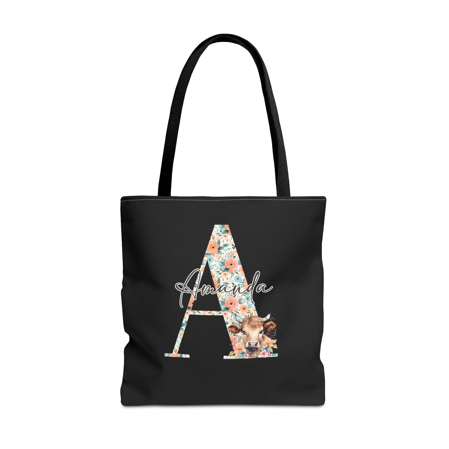 Cow Initial Tote Bag