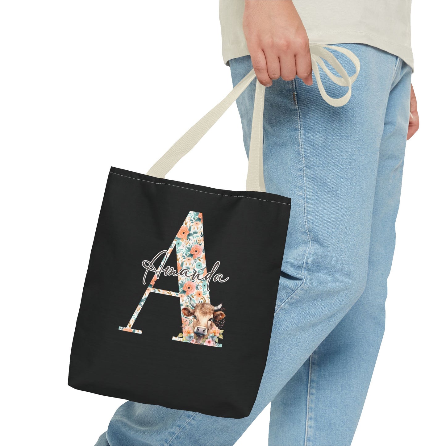 Cow Initial Tote Bag