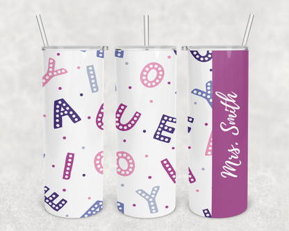 Mrs. Smith Purple Pink Alphabet Teacher Tumbler