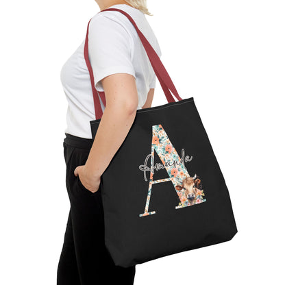 Cow Initial Tote Bag