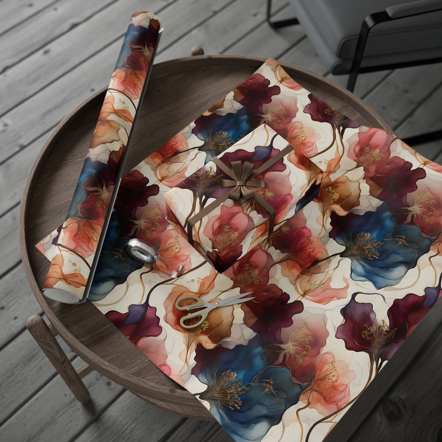 Deep Jewel-Toned Floral Wrapping Paper