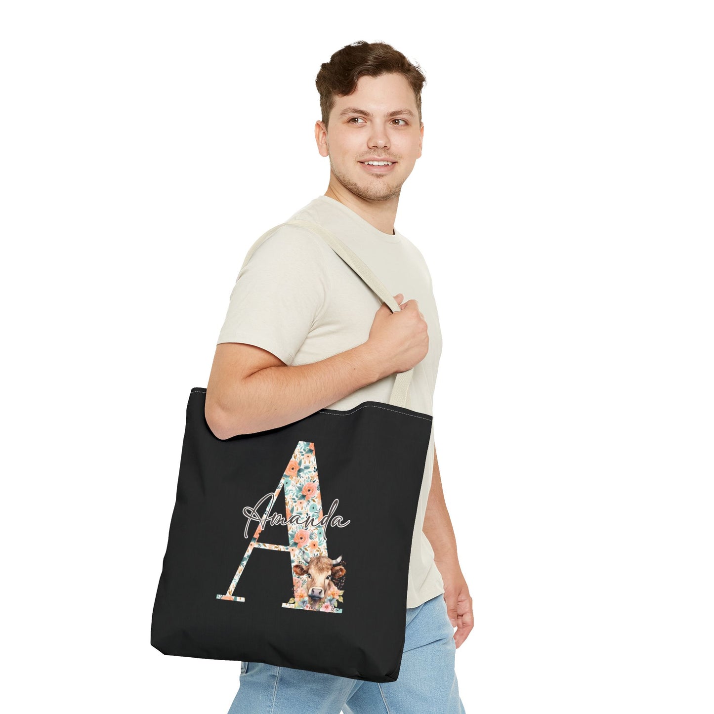 Cow Initial Tote Bag