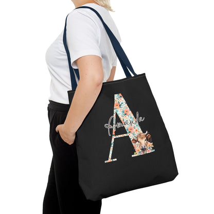 Cow Initial Tote Bag