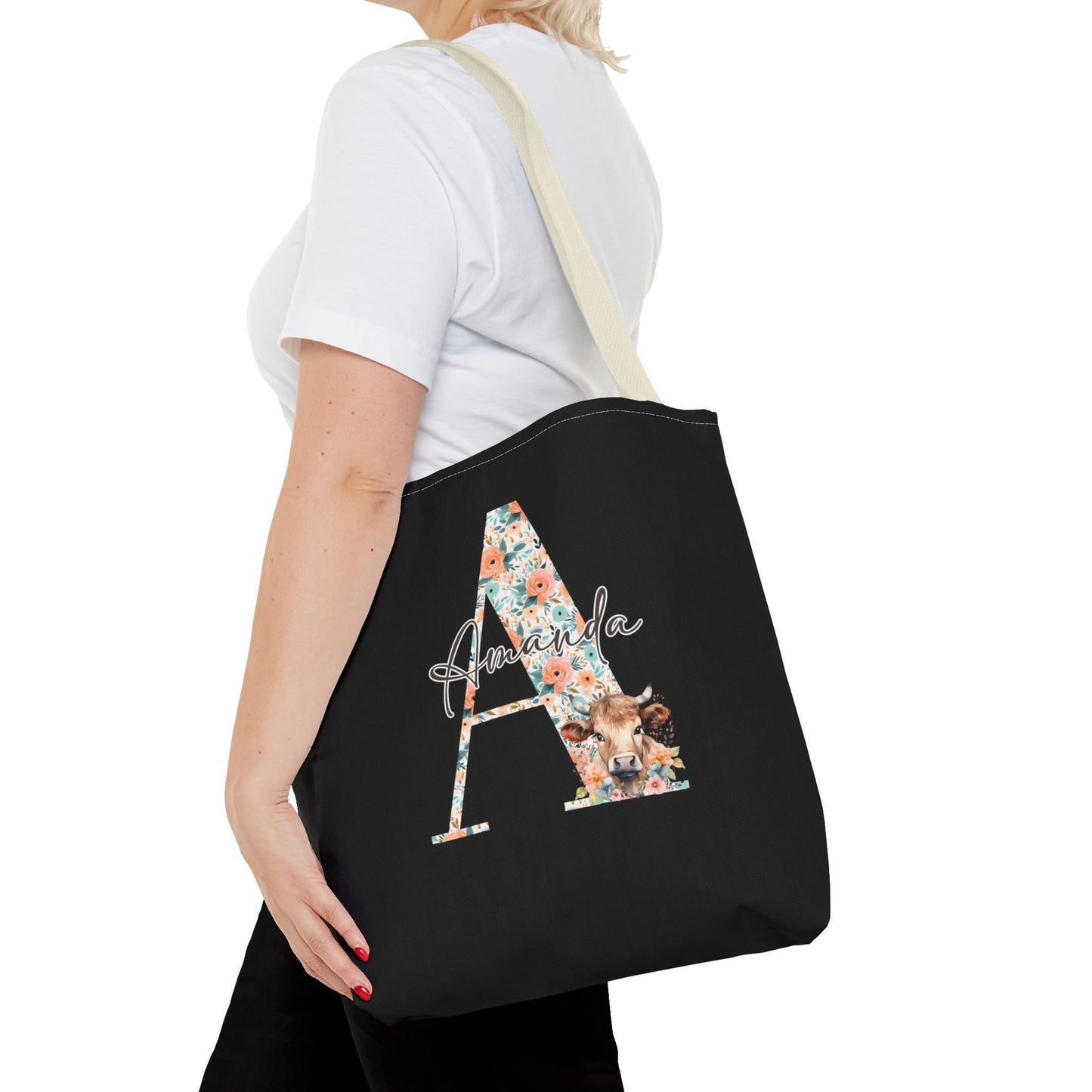 Cow Initial Tote Bag