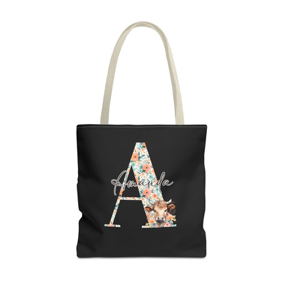 Cow Initial Tote Bag