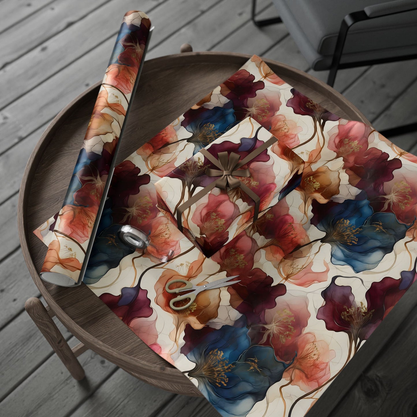 Deep Jewel-Toned Floral Wrapping Paper