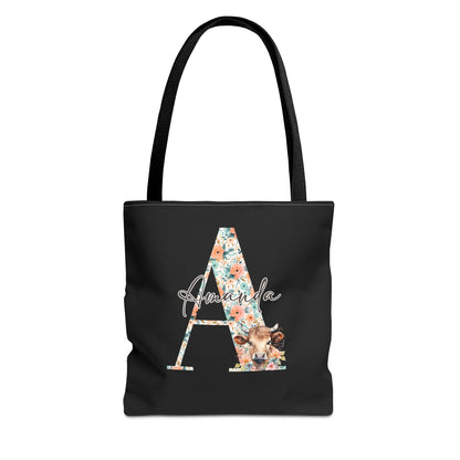 Cow Initial Tote Bag