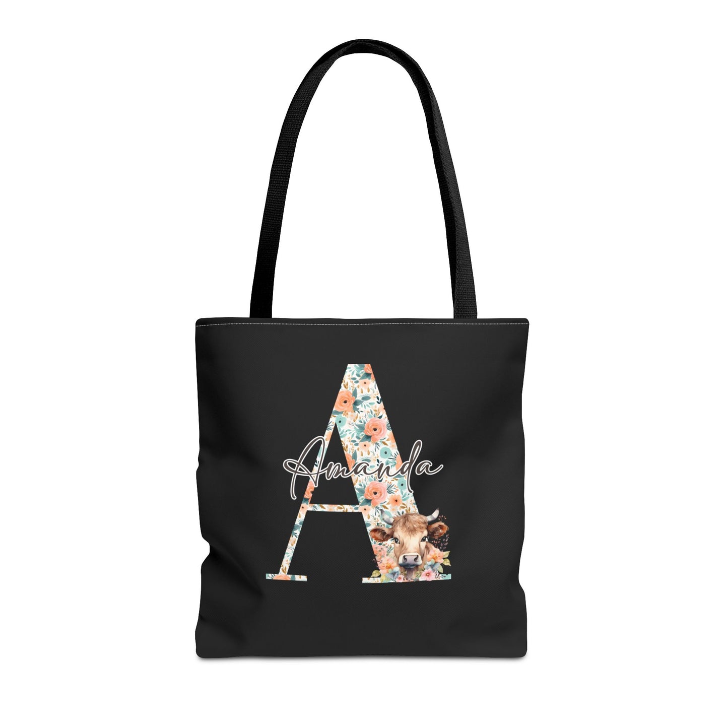 Cow Initial Tote Bag