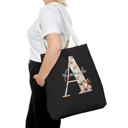 Cow Initial Tote Bag