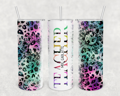 Mrs. Sarlatte Purple Teal Sunflower Animal Print Teacher Tumbler