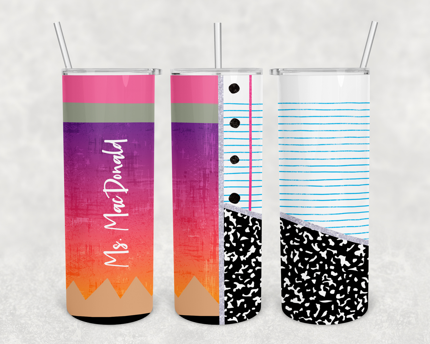 Ms. MacDonald Sunset Pencil Teacher Tumbler