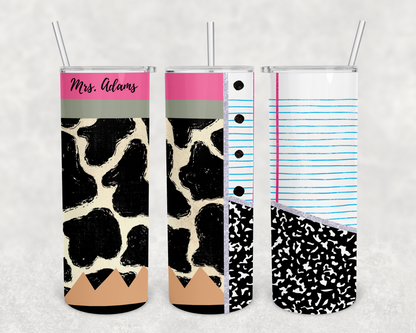 Mrs. Adams Animal Print Pencil Teacher Tumbler