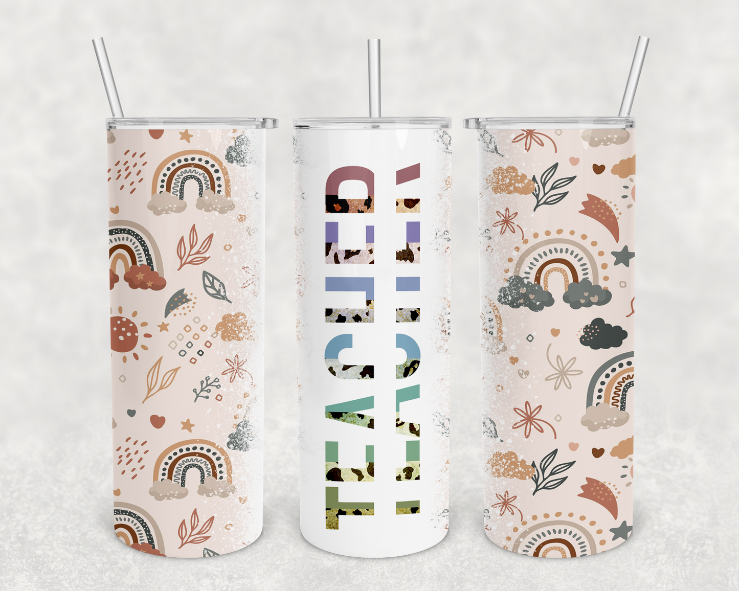 Mrs. Greenfield Boho Rainbow Teacher Tumbler