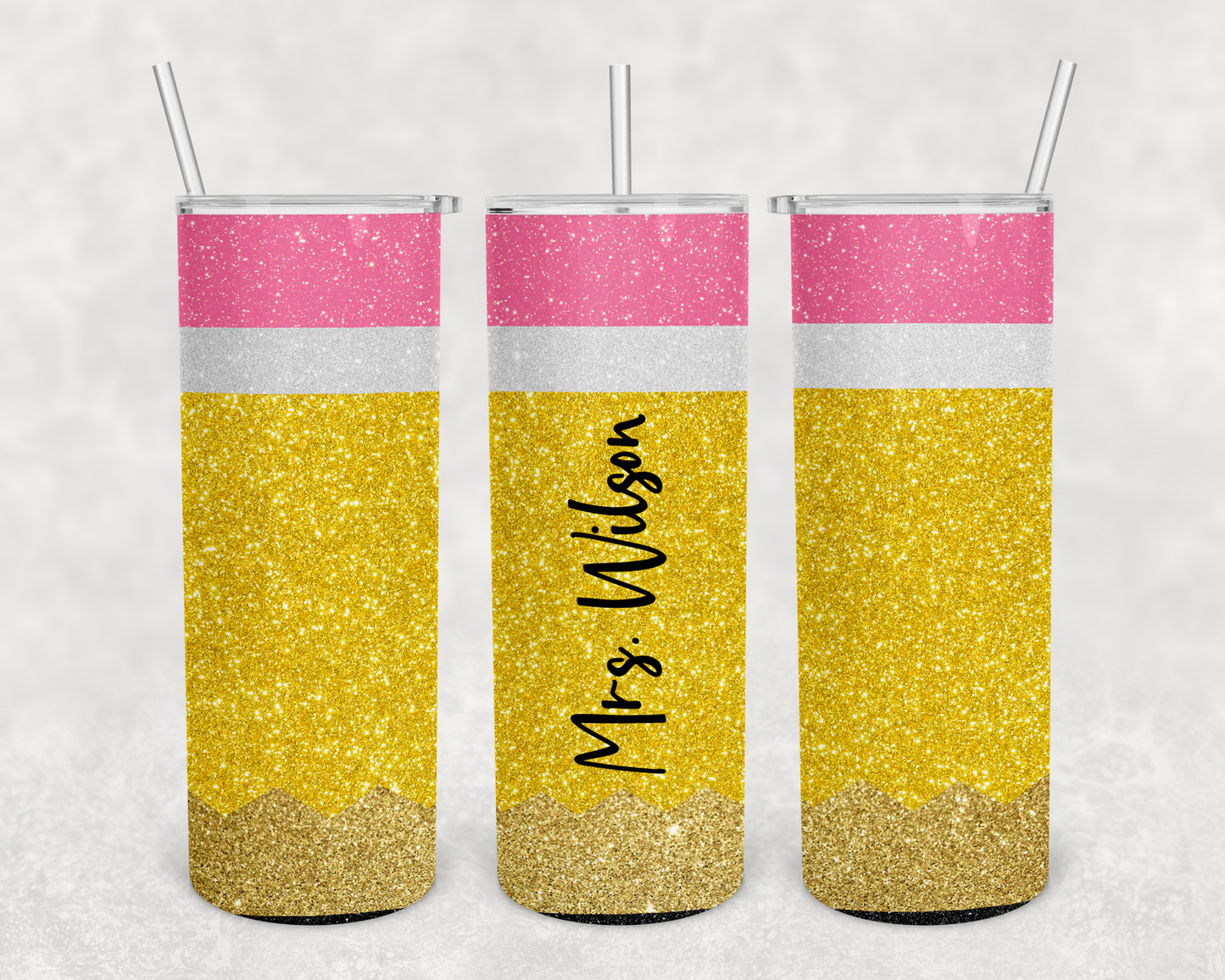 Mrs. Wilson Glitter Style Pencil Teacher Tumbler