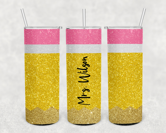 Mrs. Wilson Glitter Style Pencil Teacher Tumbler